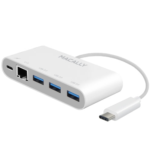 Adaptador USB-C a USB-A, Ethernet y USB-C de carga de Macally