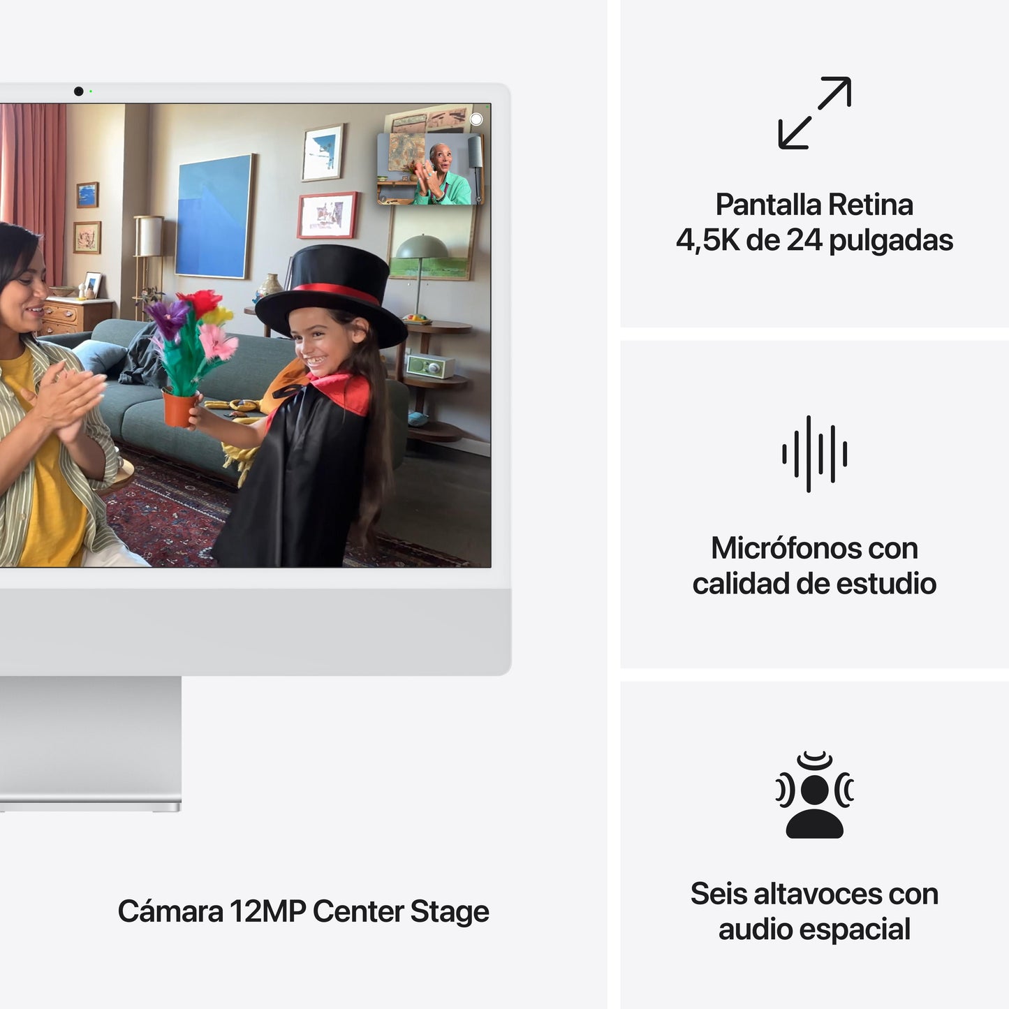 iMac con pantalla Retina 4,5K de 24 pulgadas: Chip M4 de Apple con CPU de 10 núcleos y GPU de 10 núcleos, 512 GB SSD - Plata