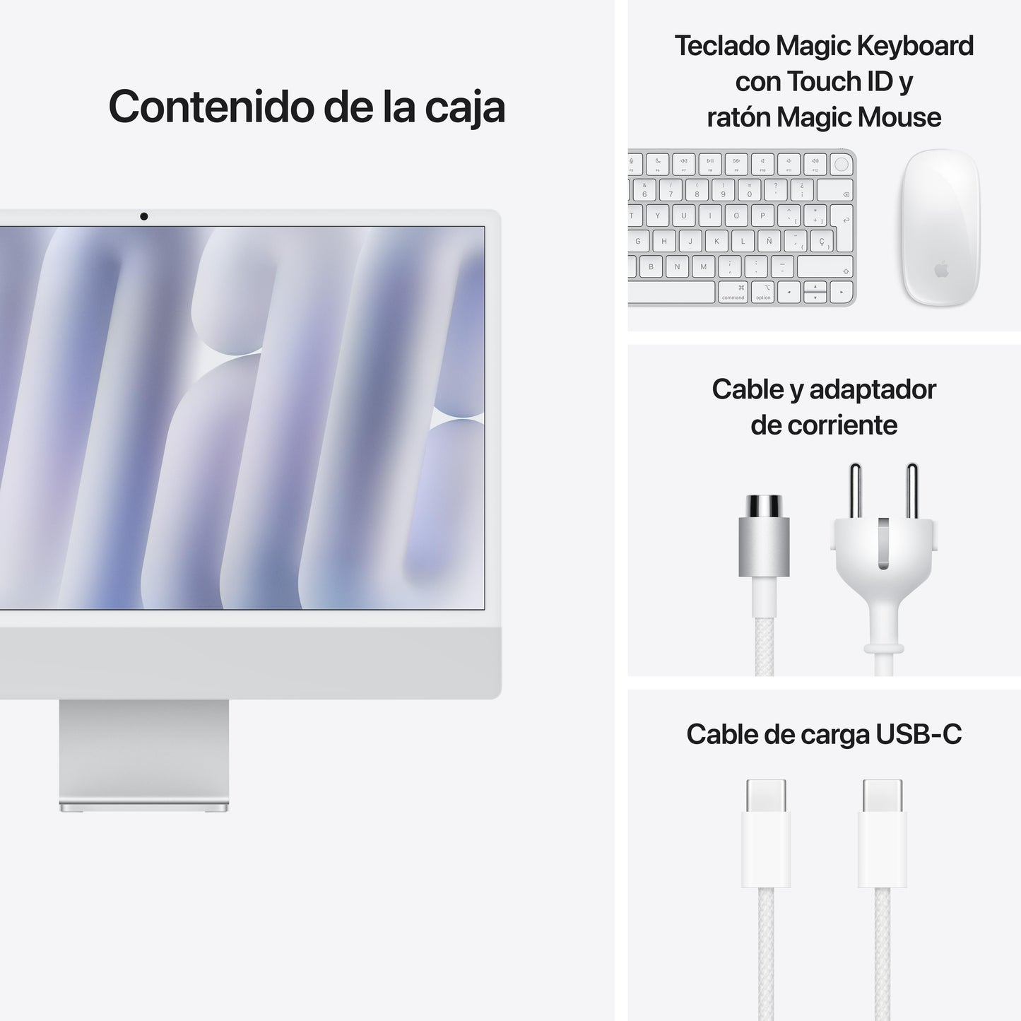 iMac con pantalla Retina 4,5K de 24 pulgadas: Chip M4 de Apple con CPU de 10 núcleos y GPU de 10 núcleos, 512 GB SSD - Plata